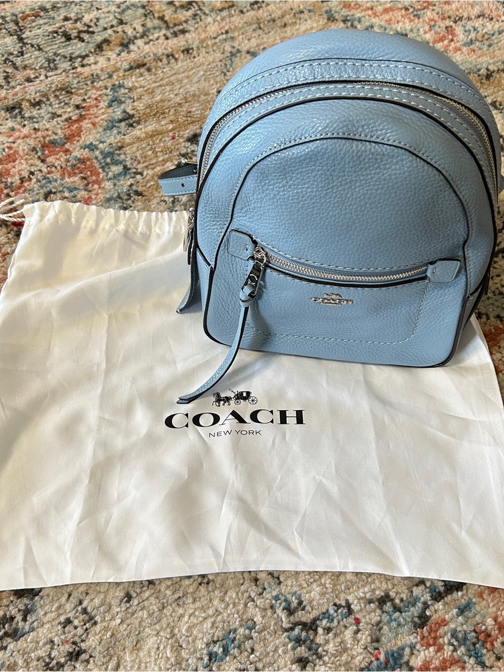 COACH Light Blue Pebbled Leather Mini Backpack